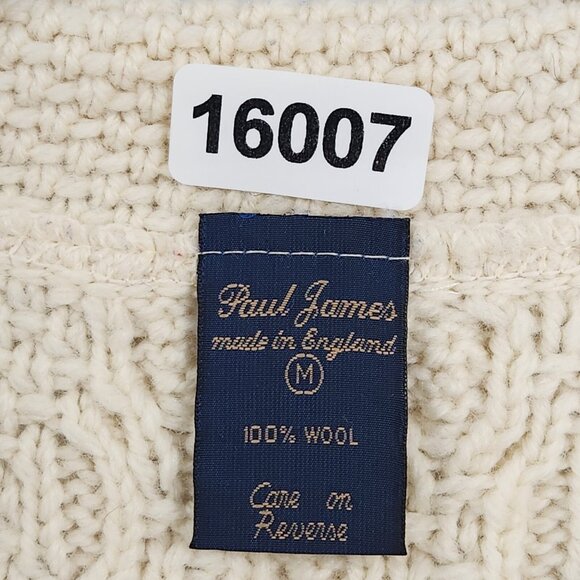Paul James Sweater Women Medium Cream Wool Cable Knit Fisherman Cardigan England - Picture 6 of 9